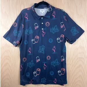 Cabana Crown‎ & Ivy Hawaiian Polo Shirt Navy Blue Graphic Print Size M